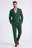 Beige Peak Lapel Double Breasted 2 Piece Men's Suits
