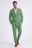 Beige Peak Lapel Double Breasted 2 Piece Men's Suits