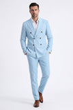 Beige Peak Lapel Double Breasted 2 Piece Men's Suits