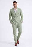 Beige Peak Lapel Double Breasted 2 Piece Men's Suits