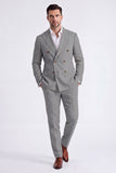 Beige 2 Piece Double Breasted Peak Lapel Men's Suits