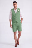 Light Khaki 2 Piece V-Neck Single Breasted Men Short Formal Suits