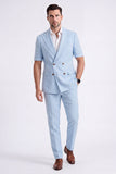 Light Khaki 2 Piece Peak Lapel Double Breasted Men Formal Suits with Sleeves