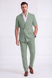 Light Khaki 2 Piece Peak Lapel Double Breasted Men Formal Suits with Sleeves