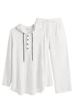 Casual 2 Piece Outfits Lightweight Long Sleeve Hooded Shirt and Loose Pants Set