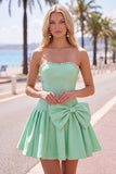 Mint Strapless Pearls A-Line Homecoming Dress with Bow