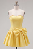 Mint Strapless Pearls A-Line Homecoming Dress with Bow