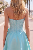 Yellow Sweetheart A-Line Pearls Corset Homecoming Dress with Bow