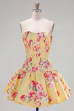 Satin A-Line Blue Sweetheart Floral Corset Homecoming Dress