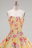 Satin A-Line Blue Sweetheart Floral Corset Homecoming Dress