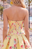 Satin A-Line Blue Sweetheart Floral Corset Homecoming Dress