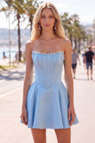 Sweetheart Fuchsia Pearls Corset A-Line Satin Homecoming Dress