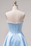 Sweetheart Fuchsia Pearls Corset A-Line Satin Homecoming Dress