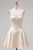 Sweetheart Fuchsia Pearls Corset A-Line Satin Homecoming Dress