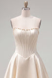 Sweetheart Fuchsia Pearls Corset A-Line Satin Homecoming Dress