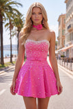 Blue Sweetheart Pearl Embellished Short Homecoming Dress with Choker and Bow