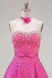 Blue Sweetheart Pearl Embellished Short Homecoming Dress with Choker and Bow
