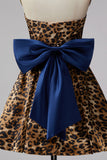 Brown Leopard Print A-Line Strapless Short Homecoming Dress with Oversized Back Bow