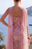 Dusty Rose Strapless Mermaid Beaded Maxi Dress with Slit