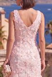 A-Line Blue V-Neck Midi Floral Dress with Beading
