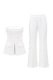 White 2-Piece Strapless Double Breasted Slim Fit Women Suits