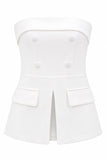 White 2-Piece Strapless Double Breasted Slim Fit Women Suits