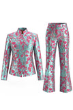 Dusty Green Open-front 2 Piece Slim Fit Floral Women's Suits