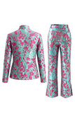 Dusty Green Open-front 2 Piece Slim Fit Floral Women's Suits
