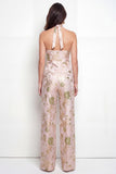 Green Flower 2-Piece Halter Neck Single Breasted Jacquard Women Suits