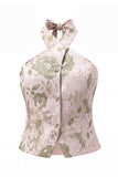 Green Flower 2-Piece Halter Neck Single Breasted Jacquard Women Suits