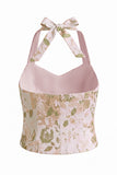 Green Flower 2-Piece Halter Neck Single Breasted Jacquard Women Suits