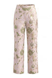 Green Flower 2-Piece Halter Neck Single Breasted Jacquard Women Suits