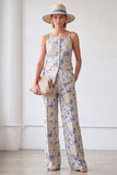 2-Piece Blue Flower Single Breasted Jacquard Women Suits