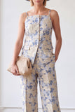 2-Piece Blue Flower Single Breasted Jacquard Women Suits