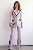 Purple Flower 2 Piece Peak Lapel One Button Jacquard Slim Fit Women Suits