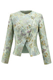 Green Flower 2 Piece Round Neck Single Breasted Jacquard Women Suits