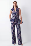 Navy Jacquard 2 Piece Shawl Lapel Women Suits with Belt