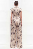 Champagne Black Flower Peak Lapel 2 Piece Satin One Button Women Suits with Belt