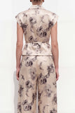 Champagne Black Flower Peak Lapel 2 Piece Satin One Button Women Suits with Belt