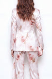 2 Piece White Red Flower Satin Peak Lapel Double Breasted Floral Women Suits