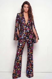 Sparkly Black Peak Lapel One Button Floral Sequins Women Suits