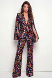 Sparkly Black Peak Lapel One Button Floral Sequins Women Suits