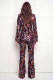 Sparkly Black Peak Lapel One Button Floral Sequins Women Suits