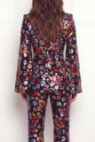 Sparkly Black Peak Lapel One Button Floral Sequins Women Suits