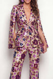 Sparkly Black Peak Lapel One Button Floral Sequins Women Suits