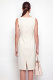 Ivory Bateau Neck Bodycon Midi Work Dress with Slit