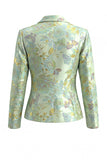 Green Flower 2 Piece Peak Lapel Single Breasted Jacquard Work Dress with Slit