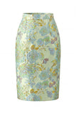 Green Flower 2 Piece Peak Lapel Single Breasted Jacquard Work Dress with Slit