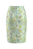 Green Flower 2 Piece Peak Lapel Single Breasted Jacquard Work Dress with Slit
