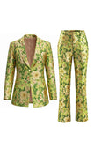 Blue Floral 2 Piece Notch Lapel One Button Women Suits